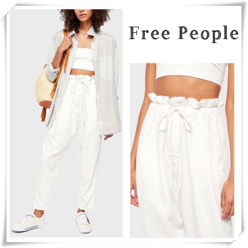 Free People Size S Margate Pleated Trouser Pant in White OB934529